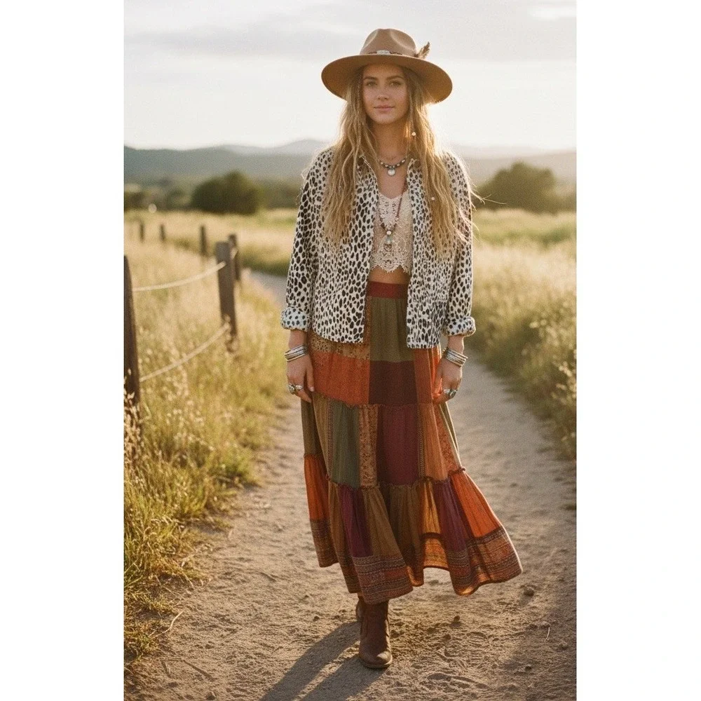 Free People🤑Calico Boho🖤Flannel Shirt Oversized Snow Leopard XS Fit‎ (m) $148
